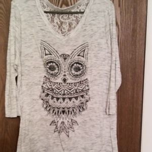 Owl 3/4 length t-shirt